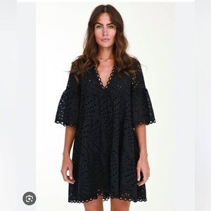 Valerie Khalfon Shama Black Eyelet Lace Dress Size 38 Small